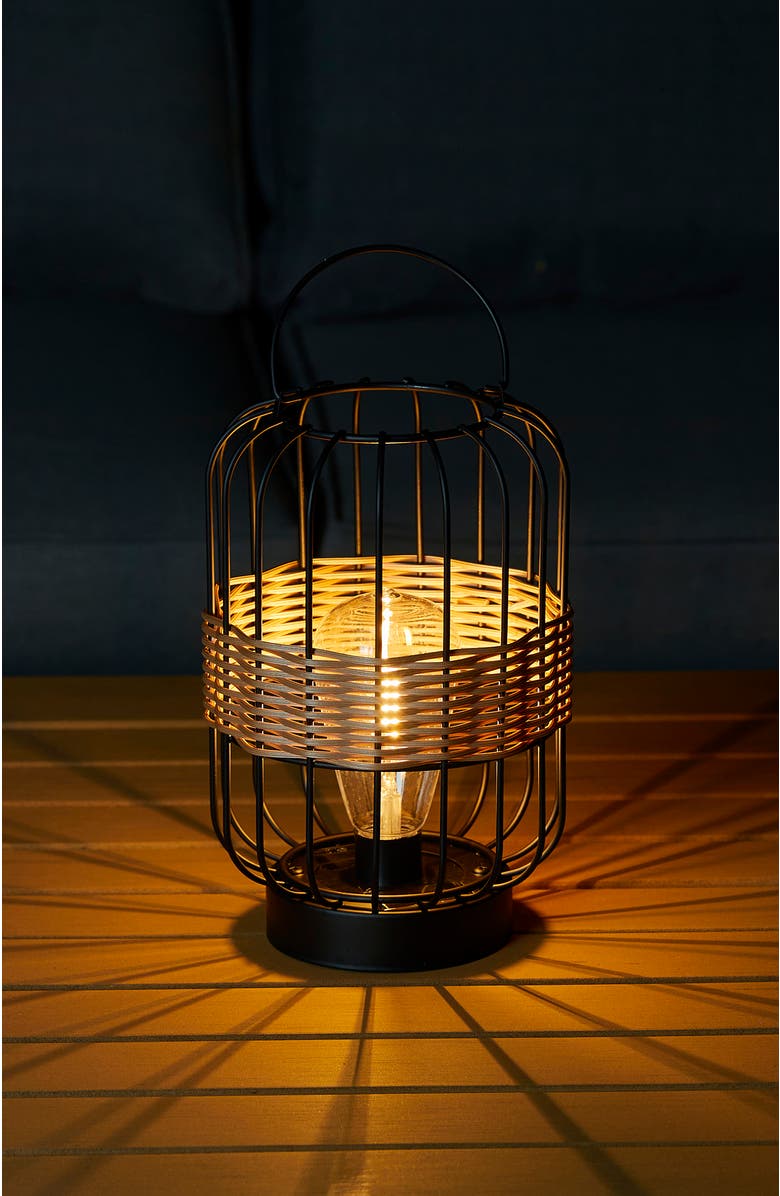 Glitzhome Metal Wire Faux Rattan Solar Powered Outdoor Lantern with Handle, Alternate, color, Black