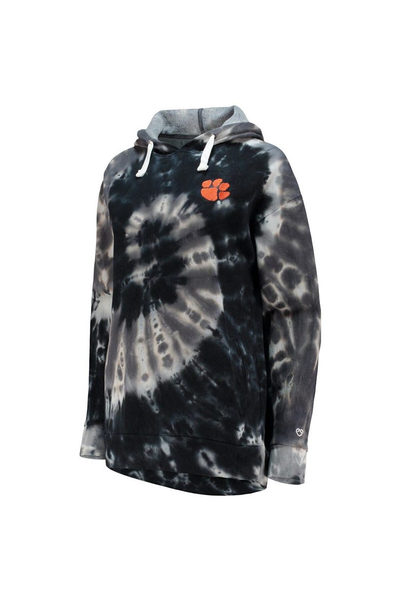 Women's Colosseum Black Clemson Tigers Slow Ride Spiral Tie-Dye Oversized Pullover Hoodie, Alternate, color, Black