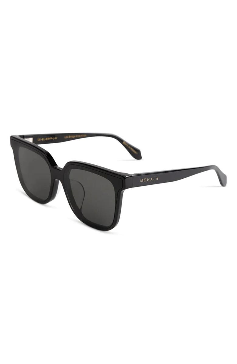 Mohala Eyewear Malia 55mm Low Nose Bridge Wide Width Square Sunglasses, Alternate, color, Black Lava / Gray Lens