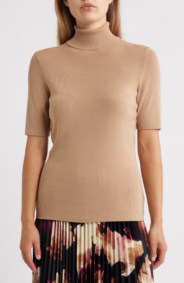 Anne Klein Short Sleeve Turtleneck Sweater, Alternate, color, Light Coffee