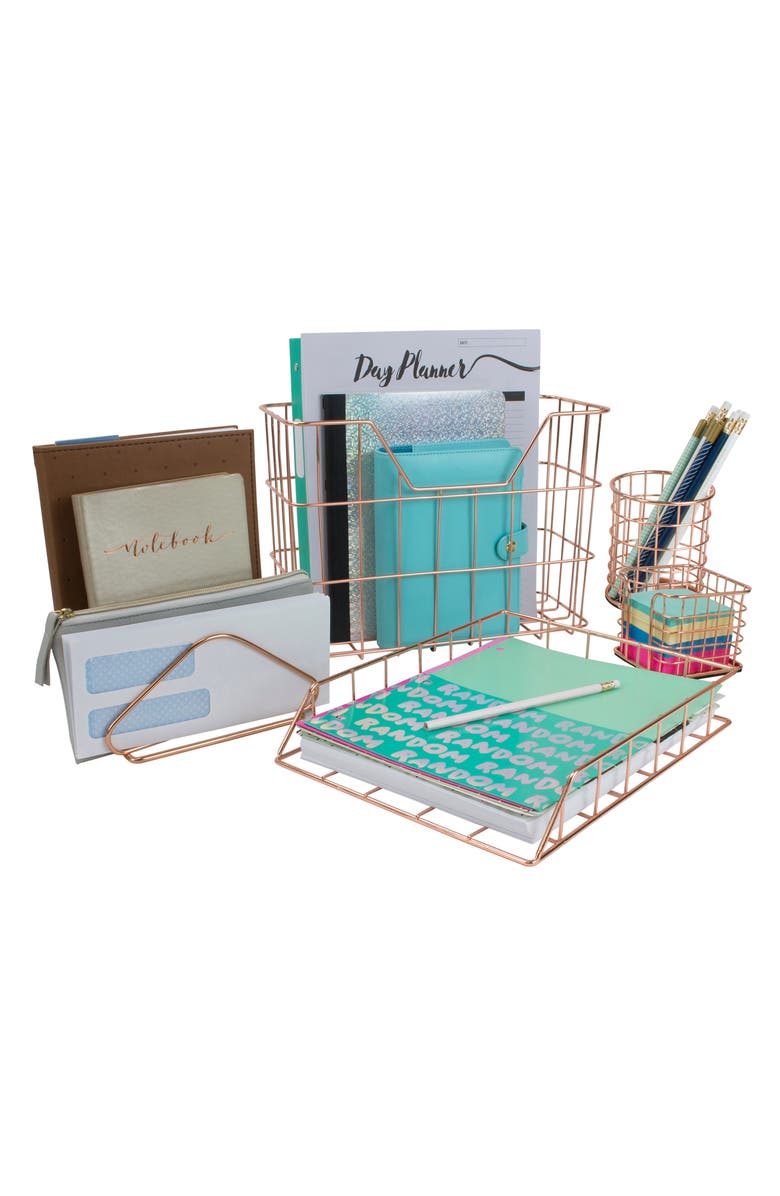 SORBUS Copper Wire Metal Desk Organizer 5-Piece Set, Alternate, color, Copper