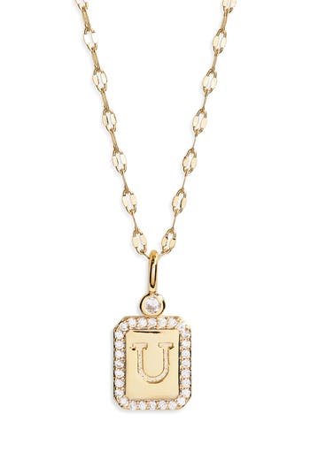 Leith Initial Pendant Necklace In U- Clear- Gold