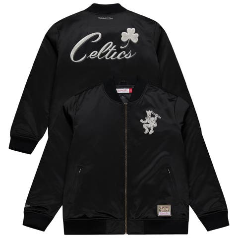 Men's Mitchell & Ness Black Boston Celtics Chrome Satin Bomber Full-Zip Jacket