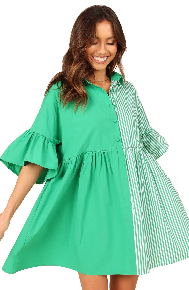 Petal & Pup Didi Empire Waist Shirtdress, Alternate, color, Green Stripe