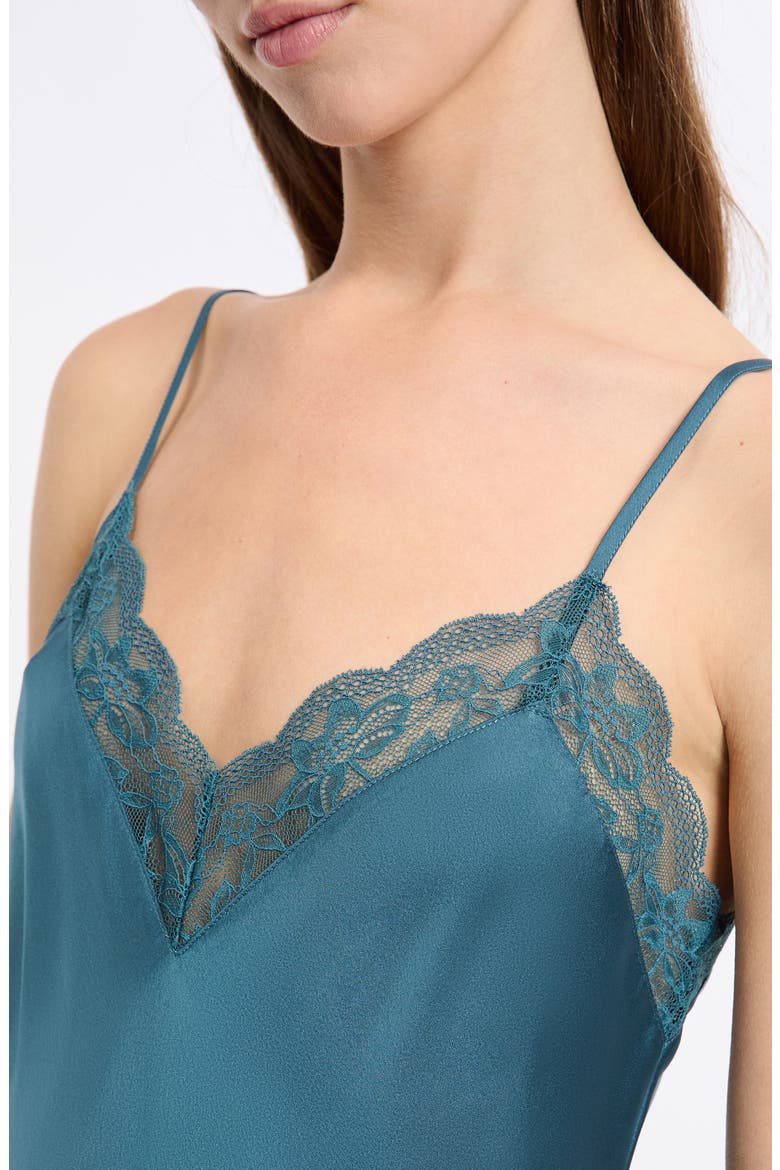 Desire Lace Trim Satin Chemise, Alternate, color, PETROL BLUE