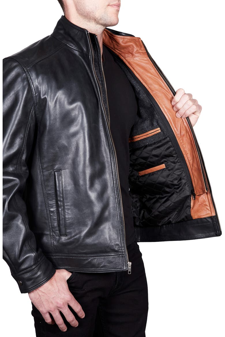 Leather Dickey Jacket, Alternate, color, BLACK/ COGNAC