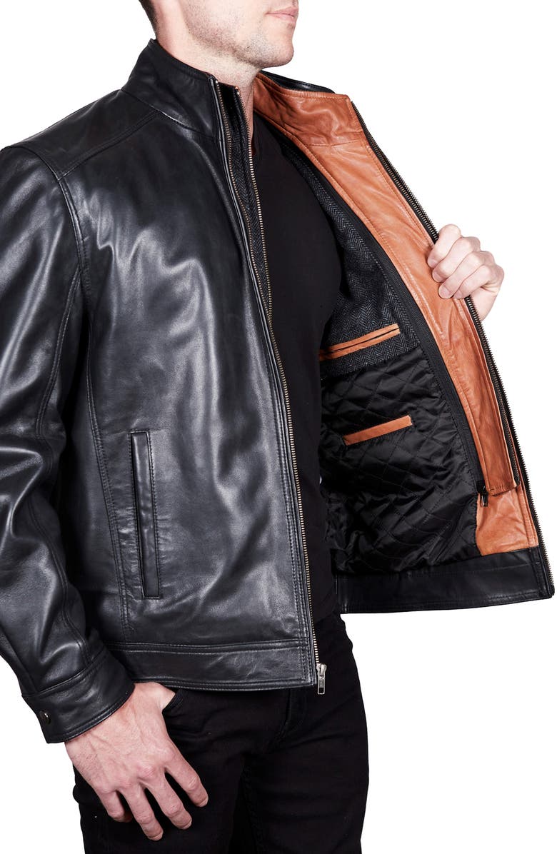 Missani Le Collezioni Leather Dickey Jacket, Alternate, color, Black/ Cognac