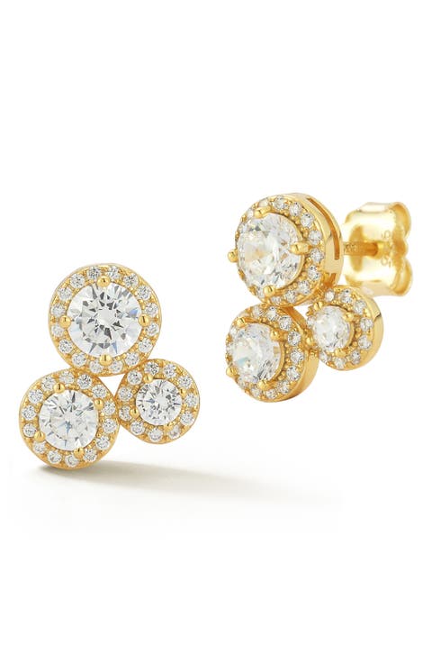 Cubic Zirconia Cluster Halo Stud Earrings