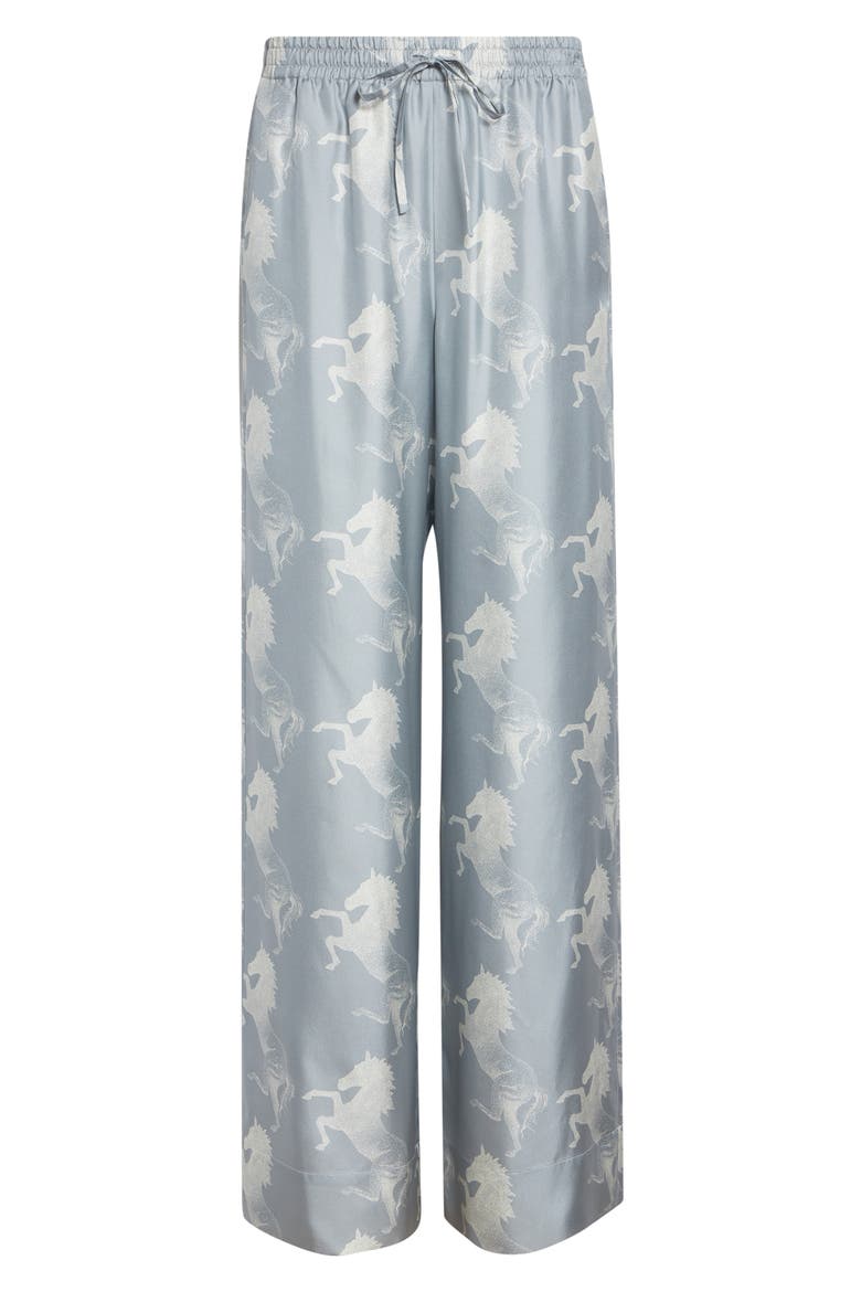 Horse Print Paneled Silk Drawstring Pants, Alternate, color, BLUE/ CREAM