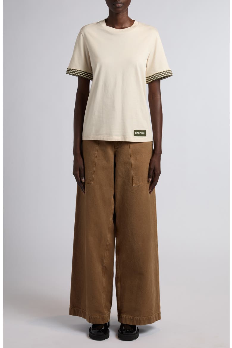 Knit Cuff Cotton T-Shirt, Alternate, color, BEIGE