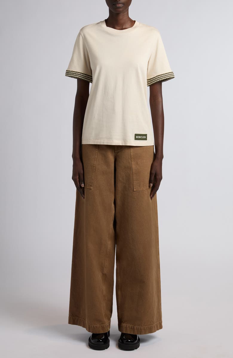 Moncler Knit Cuff Cotton T-Shirt, Alternate, color, Beige