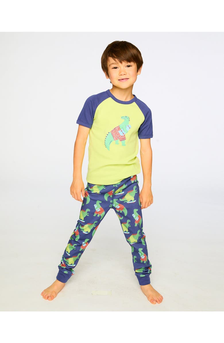 Deux par Deux Organic Cotton Dino Print Two-Piece Pyjama Set, Alternate, color, Blue Dino Print