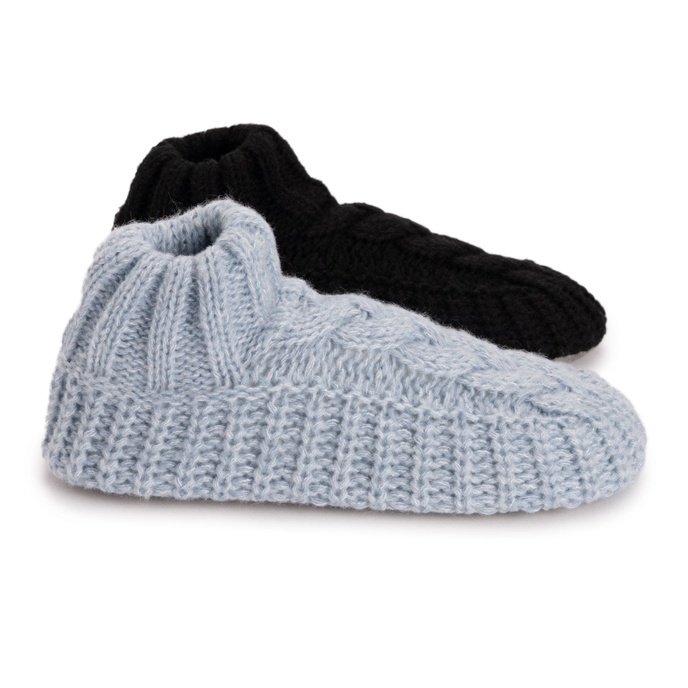 MUK LUKS 2 Pair Pack Cuffed Sweater Knit Ballerinas, Alternate, color, Black/Light Blue