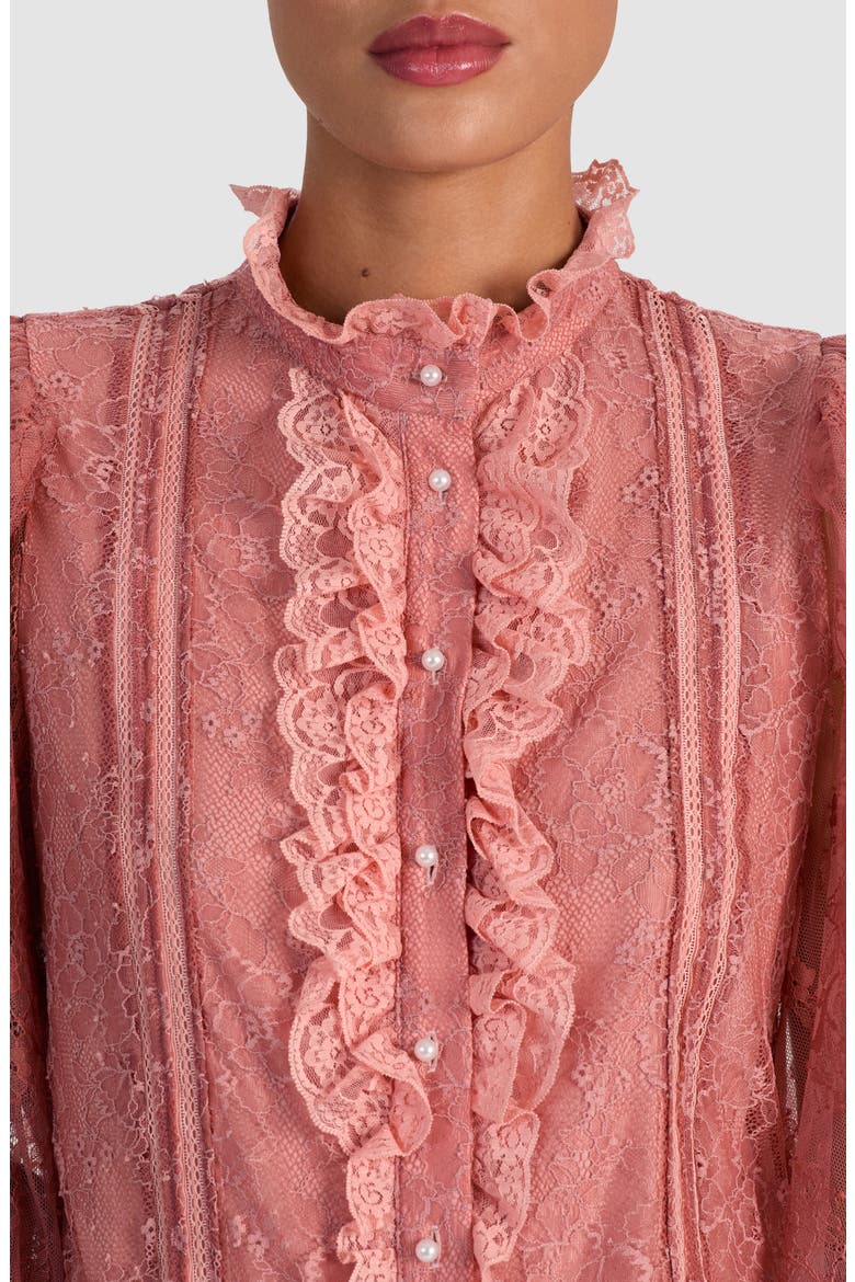 Eugenia Lace High Neck Button-Up Shirt, Alternate, color, BOHEMIAN ROSE