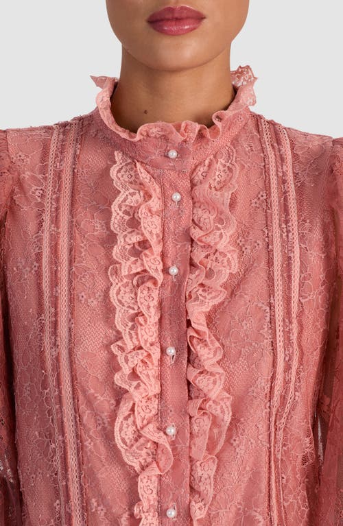 Alice And Olivia Alice + Olivia Eugenia Lace High Neck Button-up Shirt In Pink