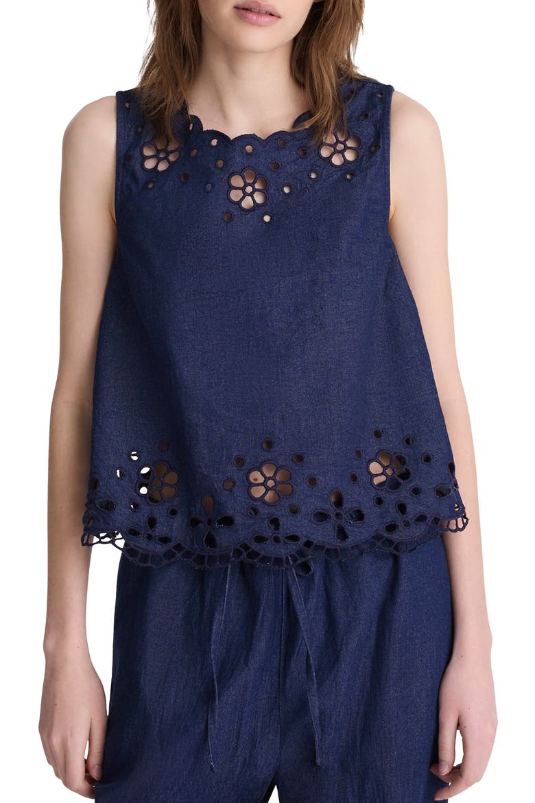Embroidered Sleeveless Denim Shell Top, Main, color, MARFIELD WASH