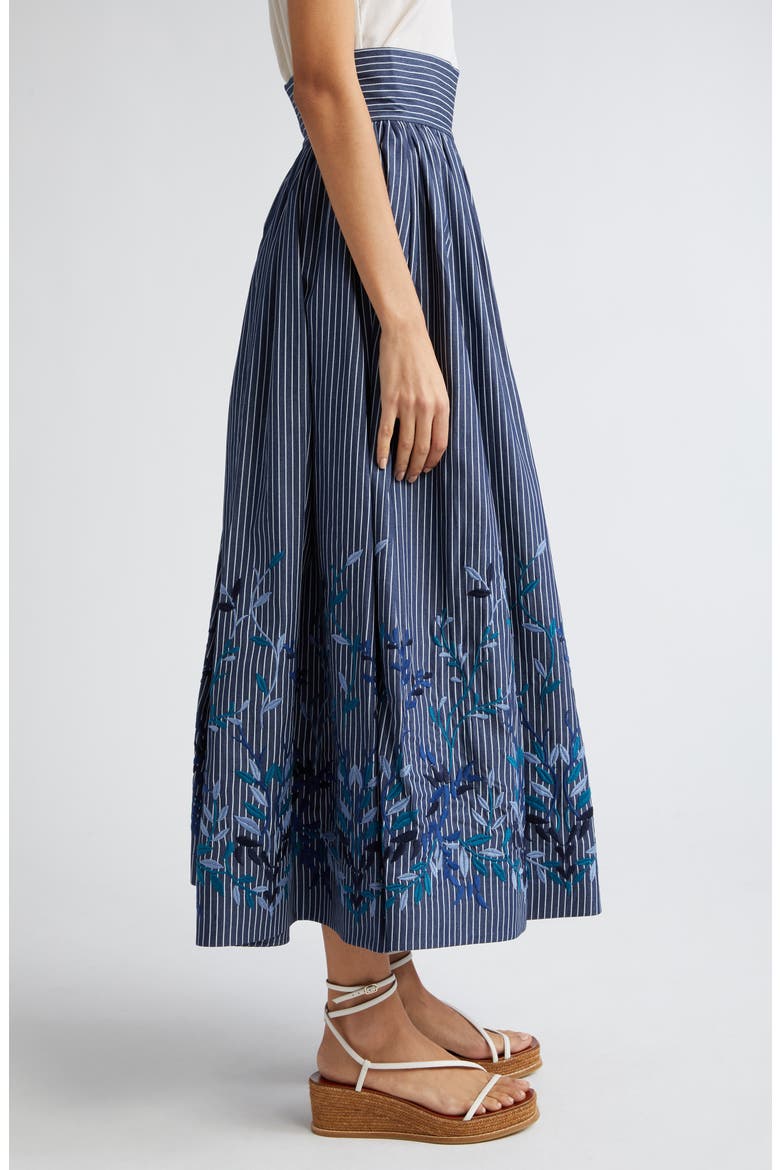 Vanessa Floral Embroidered Stripe A-Line Skirt, Alternate, color, BLUE DENIM LEAVES