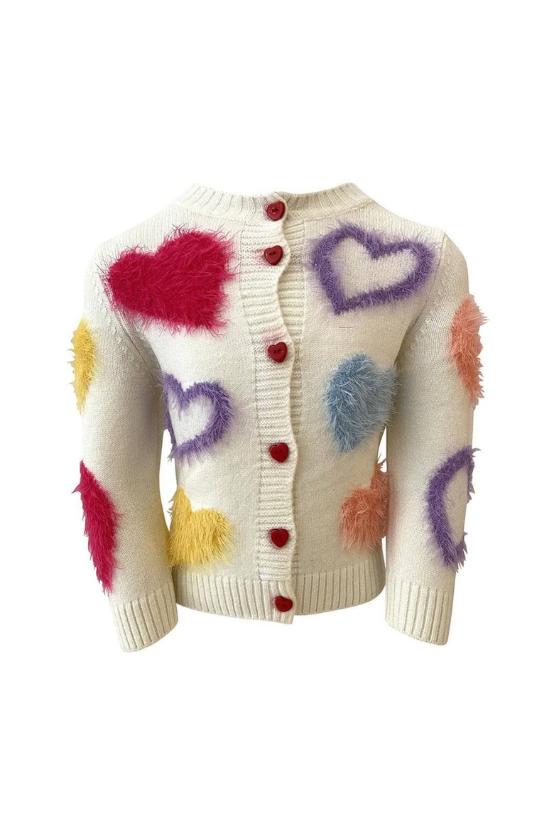 Fuzzy Hearts Cardigan, Main, color, White