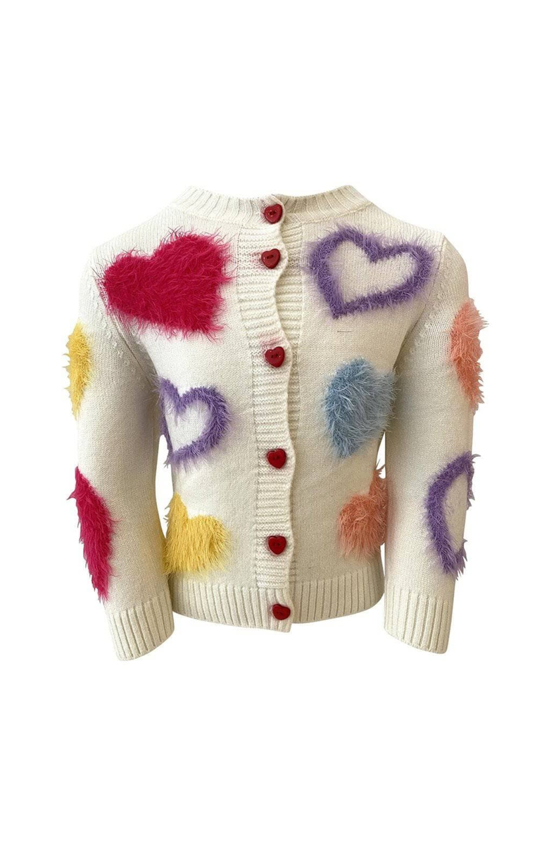 Lola + The Boys Fuzzy Hearts Cardigan, Main, color, White