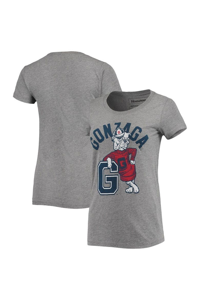Women's Homefield Heathered Gray Gonzaga Bulldogs Vintage Mascot Tri-Blend T-Shirt, Main, color, Heather Gray