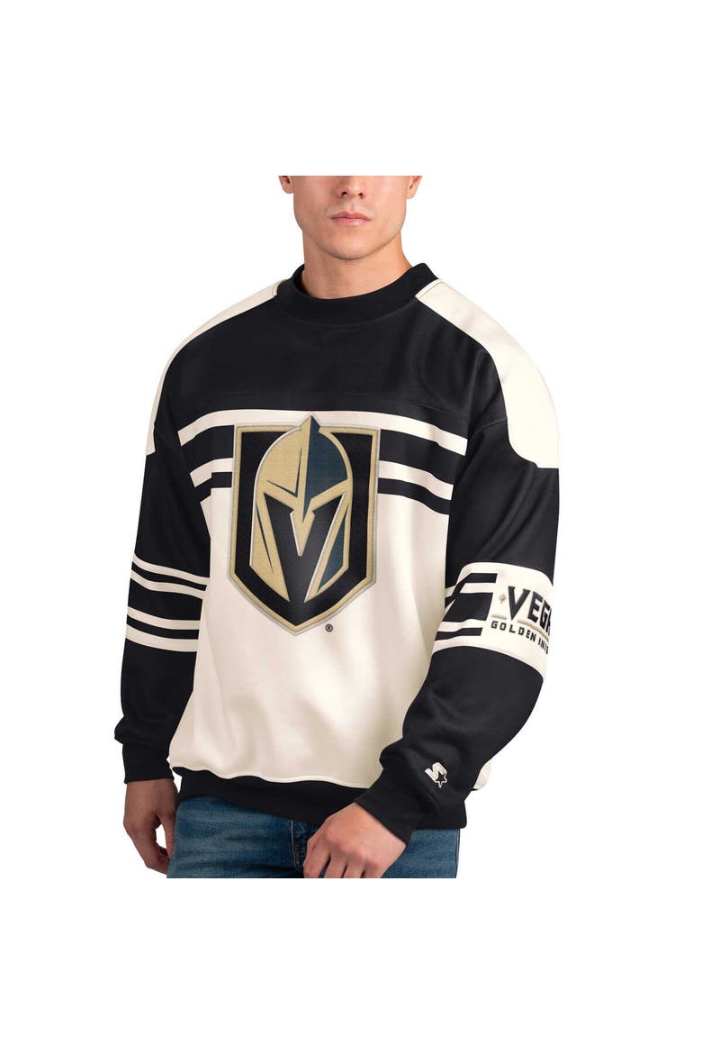 Men's Starter White Vegas Golden Knights Defense Fleece Crewneck Pullover Sweatshirt, Main, color, White