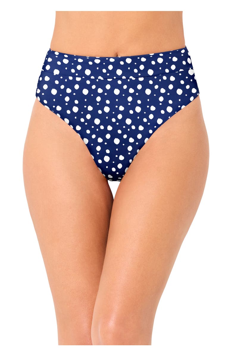 Swimsuits for All High Waist Cheeky Tummy Control Swim Brief, Main, color, Navy White Dots