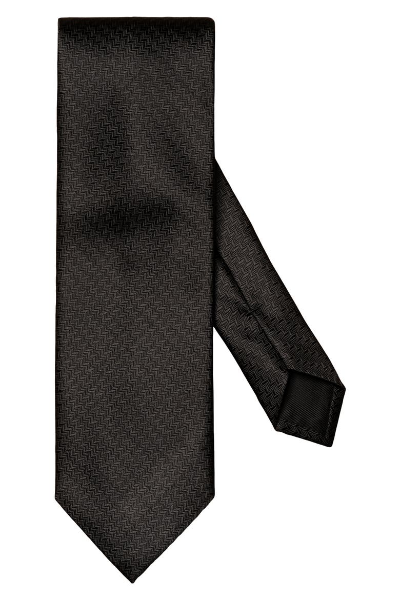 Black Herringbone Silk Tie, Main, color, BLACK