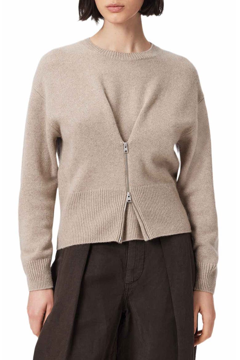 Faaria Zip Front Cashmere Blend Sweater, Main, color, OATMEAL TAUPE
