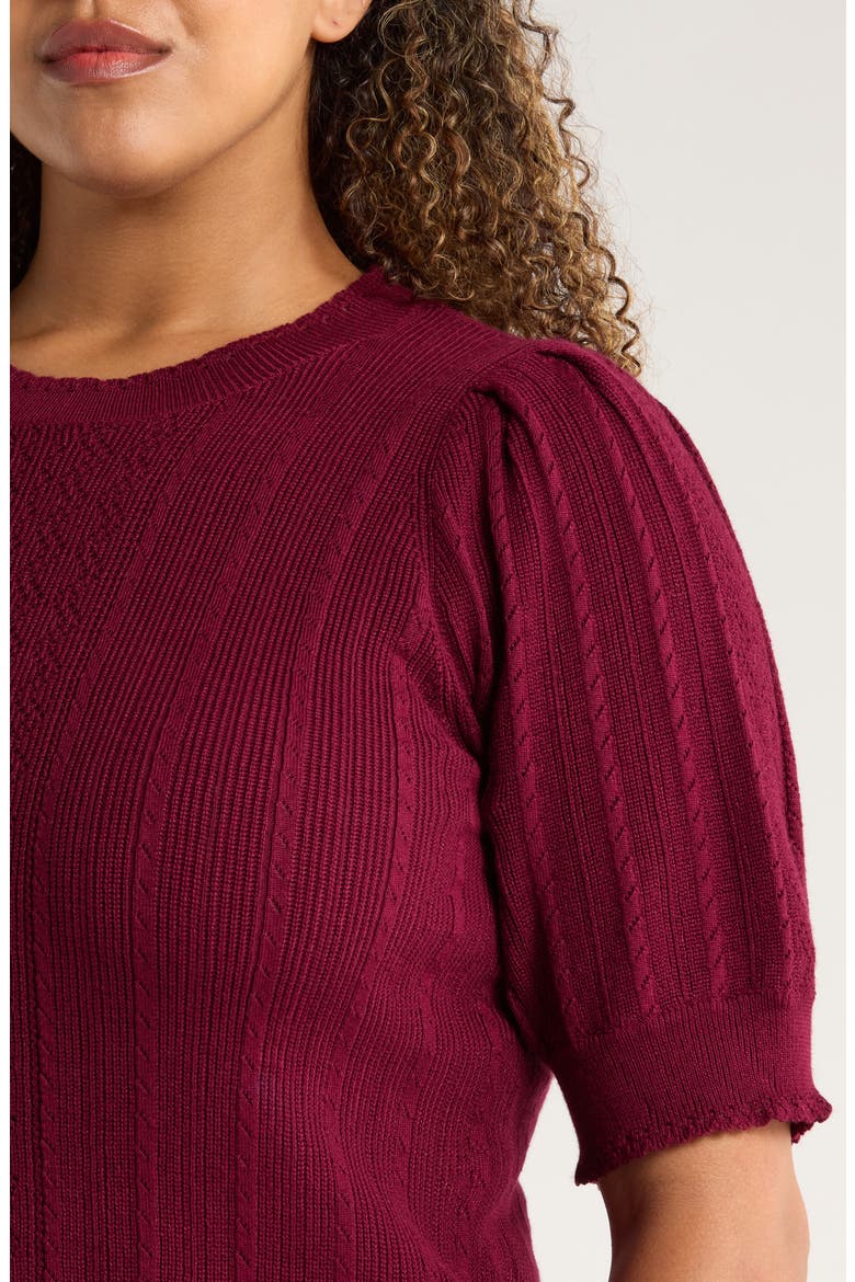 Pointelle Elbow Sleeve Sweater, Alternate, color, WILD PLUM