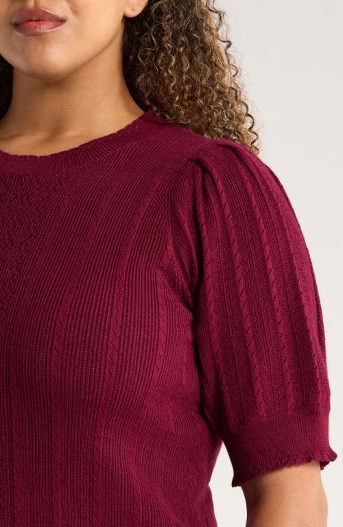 Wit & Wisdom Pointelle Elbow Sleeve Sweater In Burgundy
