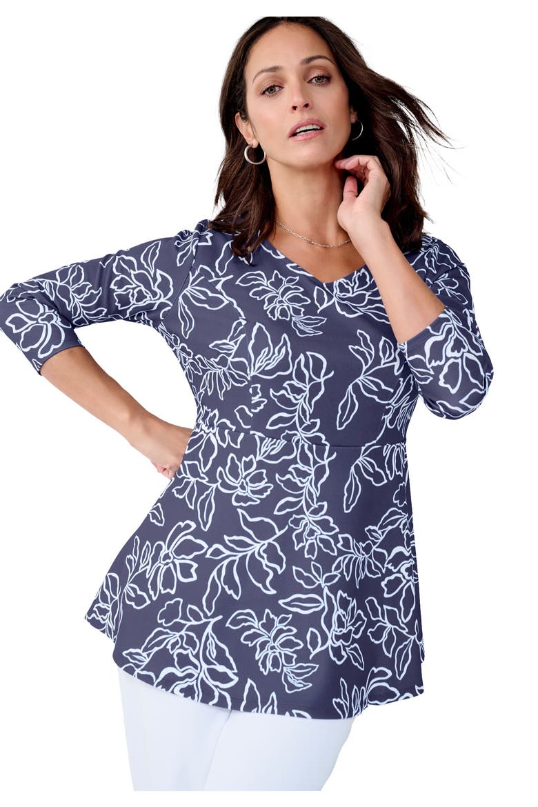 Knit Crepe Sweetheart Neck Top, Main, color, DEEP DUSK FLORAL