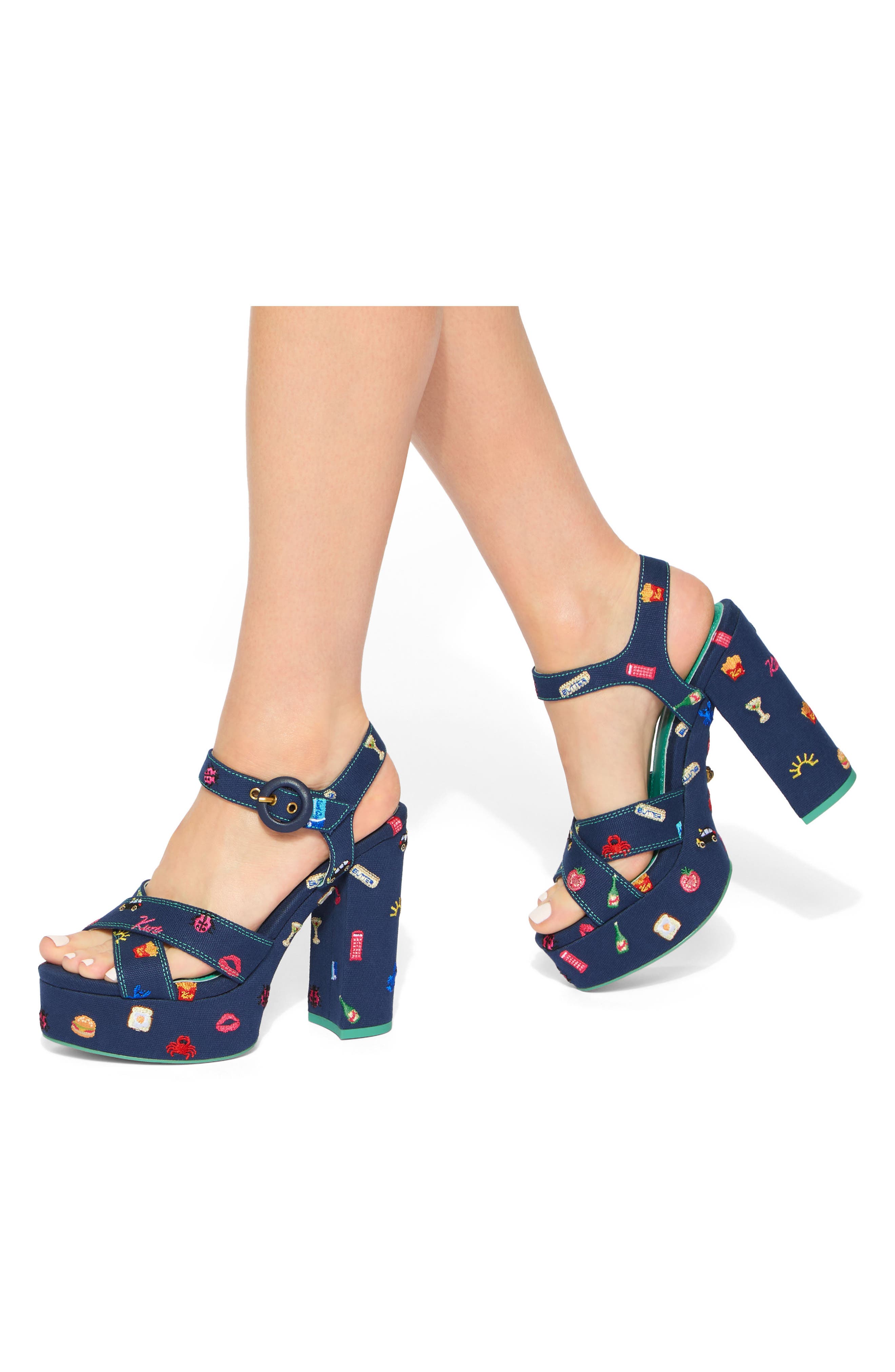 Kurt Geiger London Embroidery Platform Sandal, Alternate, color, Navy
