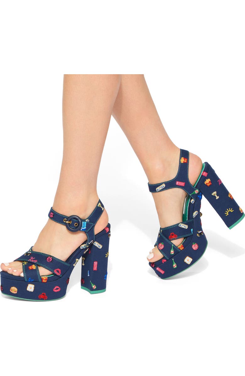 Kurt Geiger London Embroidery Platform Sandal, Alternate, color, Navy