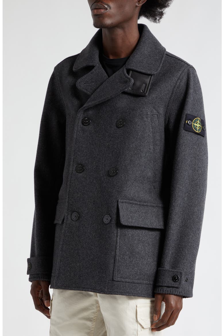 Wool Blend Peacoat, Alternate, color, V0067- DARK GREY