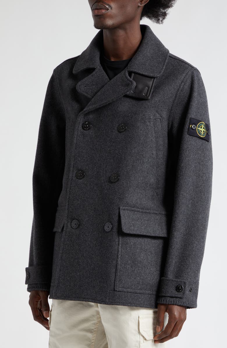 Stone Island Wool Blend Peacoat, Alternate, color, 