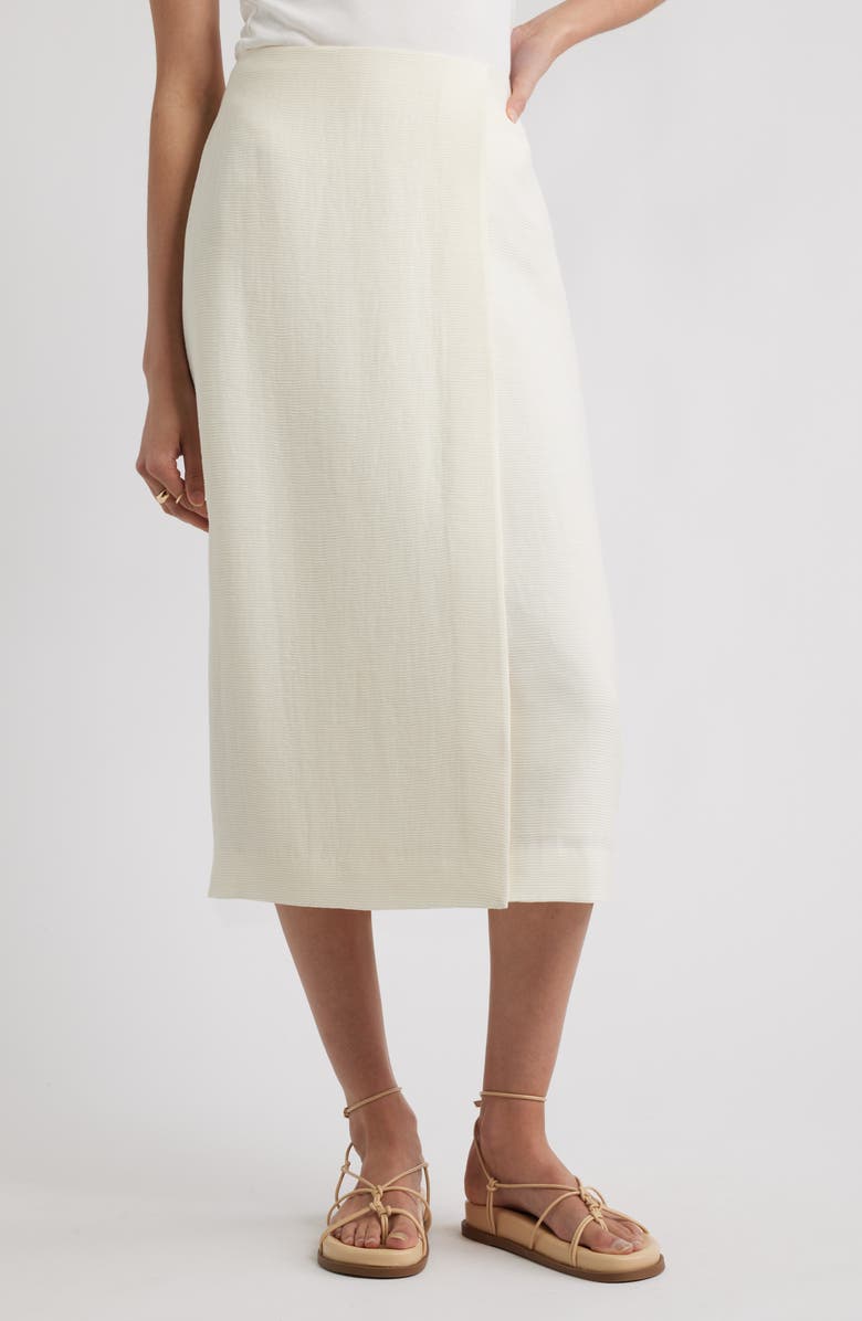 Nordstrom Textured Faux Wrap Midi Skirt, Main, color, Ivory Tofu