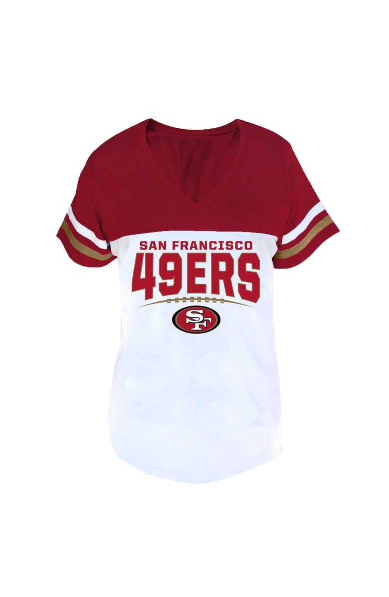 PROFILE Women's Profile Scarlet/White San Francisco 49ers Plus Size Split Body V-Neck T-shirt, Alternate, color, Scarlet