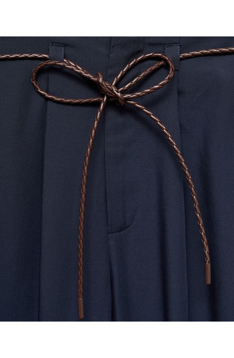 MANGO Pleated Wide Leg Pants, Alternate, color, Dark Navy