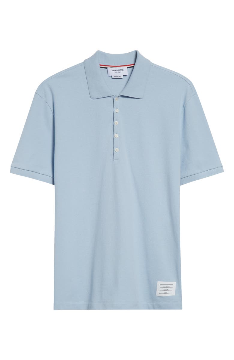 Thom Browne 4-Bar Cotton Piqué Polo, Main, color, Light Blue