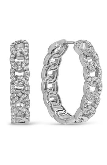 Eye Candy Los Angeles Calista Cubic Zirconia Cuban Link Hoop Earrings In Silver
