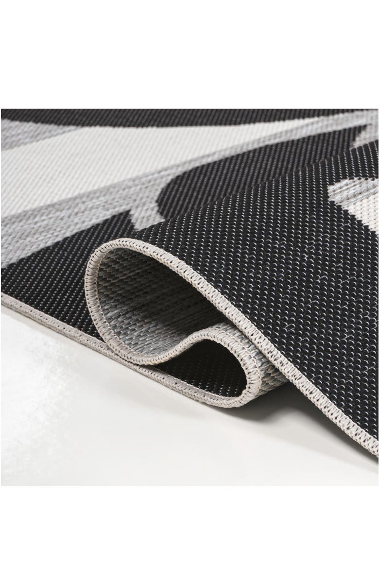 JONATHAN Y Allison Classic Beach Stripe and Monstera Leaf Indoor/Outdoor Area Rug, Alternate, color, Black/Gray