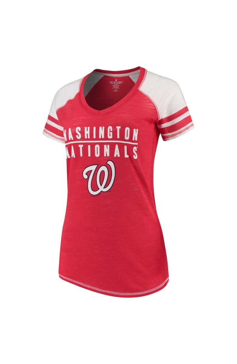 SOFT AS A GRAPE Women's Soft as a Grape Red Washington Nationals Color Block V-Neck T-Shirt, Main, color, 