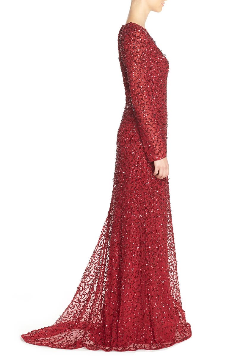 Adrianna Papell Long Sleeve Beaded Evening Gown, Alternate, color, 