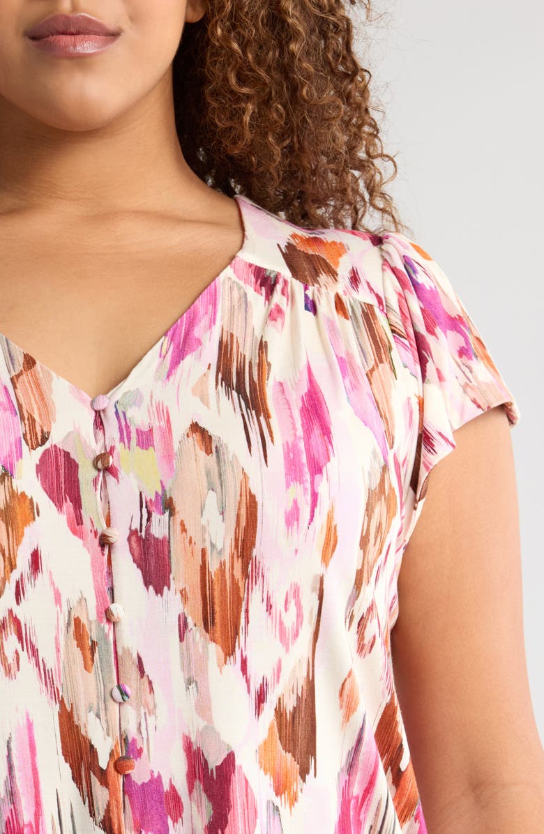 Liverpool Los Angeles Flutter Sleeve Knit Button-Up Shirt, Alternate, color, 