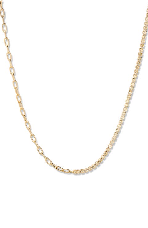 Isabella Mini Birthstone Tennis & Paper Clip Chain Necklace