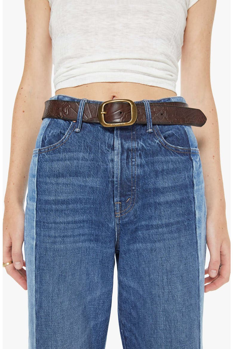 The Magpie Embossed Leather Belt, Main, color, COGNAC