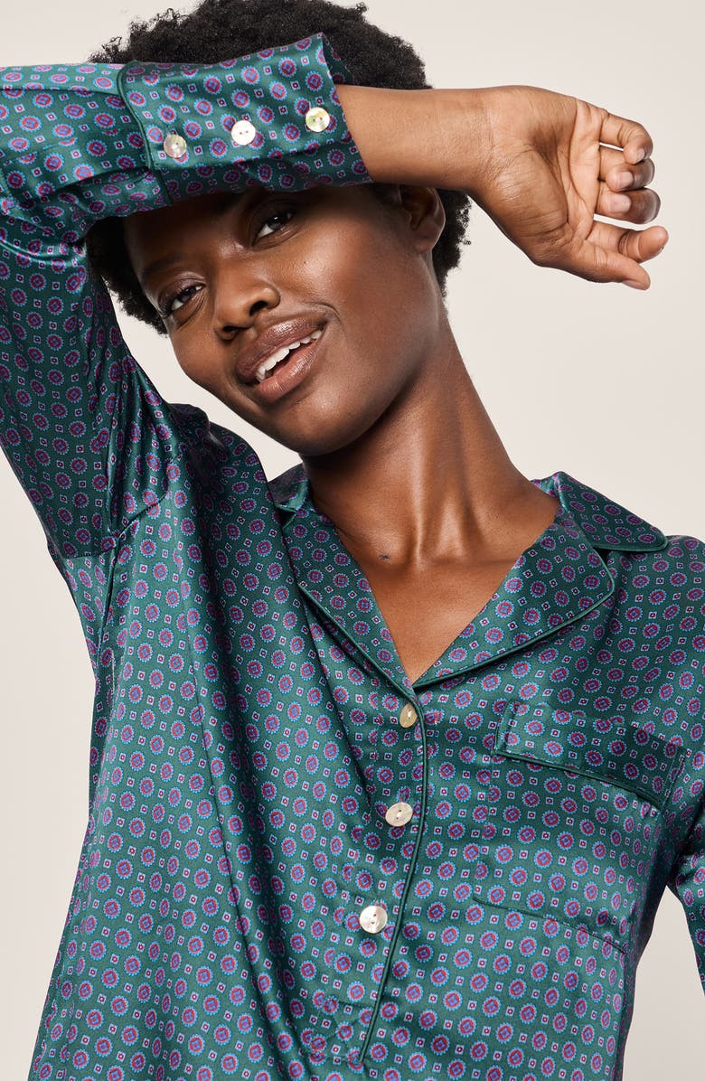 Petite Plume Medallion Pattern Mulberry Silk Nightgown, Alternate, color, 