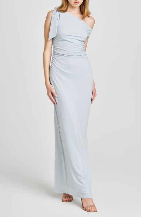 WAYF Say Less Ruched One-Shoulder Maxi Dress