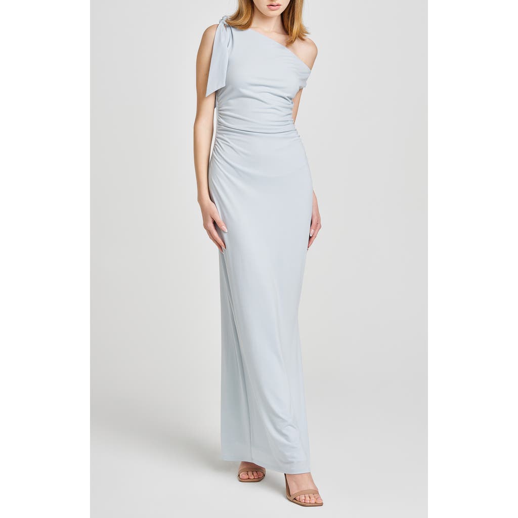 Wayf Say Less Ruched One-shoulder Maxi Dress In Blue