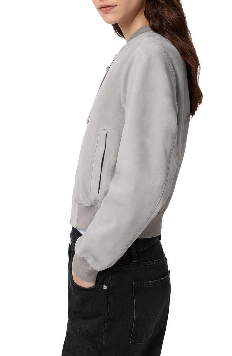 AllSaints Orten Suede Bomber Jacket, Alternate, color, Light Grey
